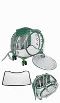 Load image into Gallery viewer, Transparent cat trolley case with green accents, showcasing futuristic design and multi-purpose pet carrier features.
