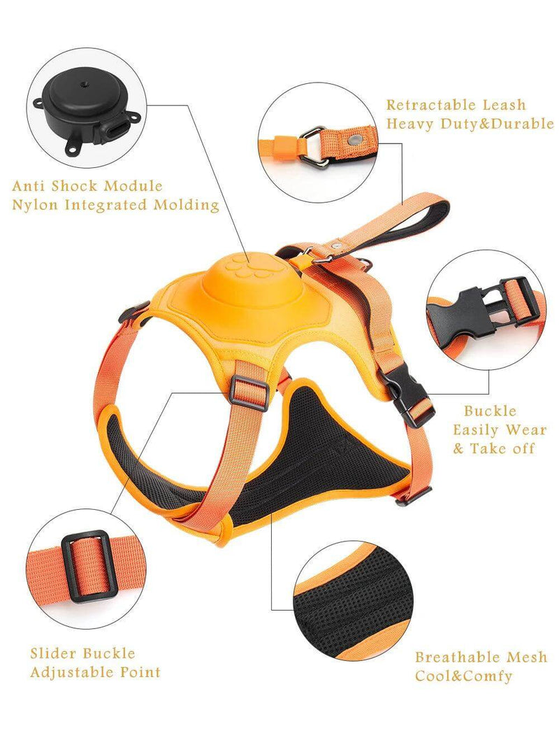 Anti-Burst Impact Harness with retractable leash adjustable buckles breathable mesh and anti-shock module-Littlepawgive