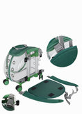 Load image into Gallery viewer, Transparent cat trolley case with green accents, featuring a space capsule design and modular parts for versatile pet transport.
