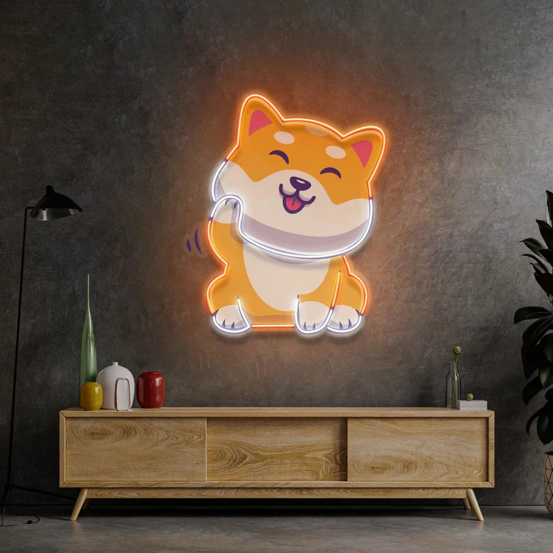 Dog Neon Sign UV Print Cute Shiba Neon Sign Pop Art Beer Bar Club Bedroom Wall Decor Kids Room Decor Gift for Dog Lover