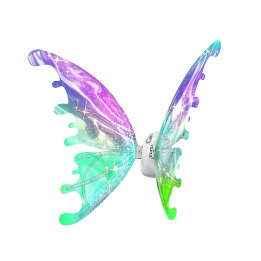 Colorful electric butterfly wings for dogs, light-up and adjustable, perfect for pet cosplay and special occasions.