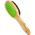 Load image into Gallery viewer, Bamboo double-sided pet grooming brush with green bristles for effective grooming and comfort for pets.
