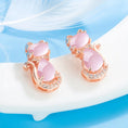 Load image into Gallery viewer, Cat-Shaped Rose Quartz Silver Earrings
