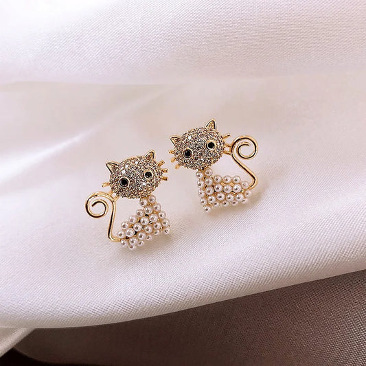 Cat Pearl Earrings for Women - Perfect Gift