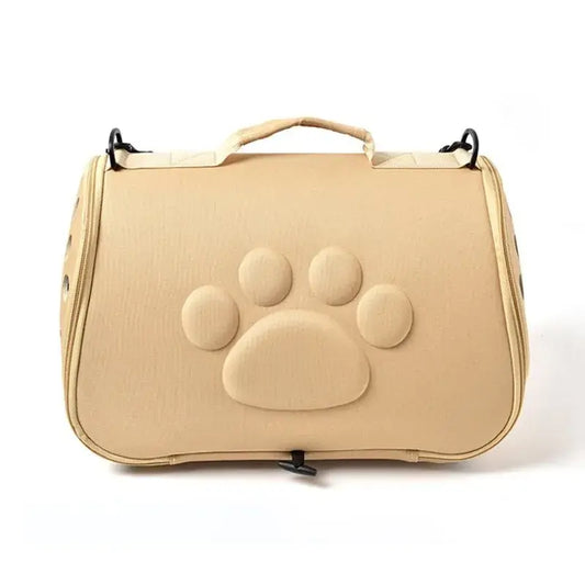 Comfort small dog carrier with a paw print design, foldable and breathable for easy travel.