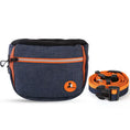 Load image into Gallery viewer, dog training treat bag with poop bag dispenser and matching leash in blue and orange design, perfect for efficient dog outings.
