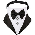 Load image into Gallery viewer, Elegant bow tie dog collar in tuxedo design, featuring adjustable strap for a comfortable fit on pets.
