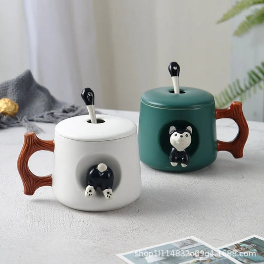 Adorable Husky Shiba Ceramic Mug Set for Dog Lovers