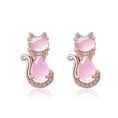 Load image into Gallery viewer, Cat-Shaped Rose Quartz Silver Earrings
