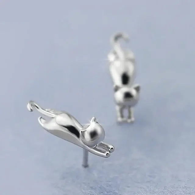 925 sterling silver cute cat earrings for bridal jewelry set whimsical and elegant design perfect for brides or cat lovers-Littlepawgive