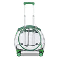 Load image into Gallery viewer, Transparent cat trolley case with green trim, featuring a space capsule design for pet travel.
