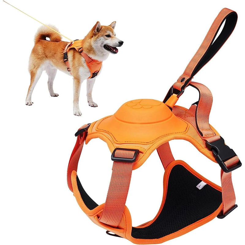 Anti-Burst Impact Harness and Retractable Leash set for dogs featuring a durable orange harness and flexible anti-twist rope -Littlepawgive