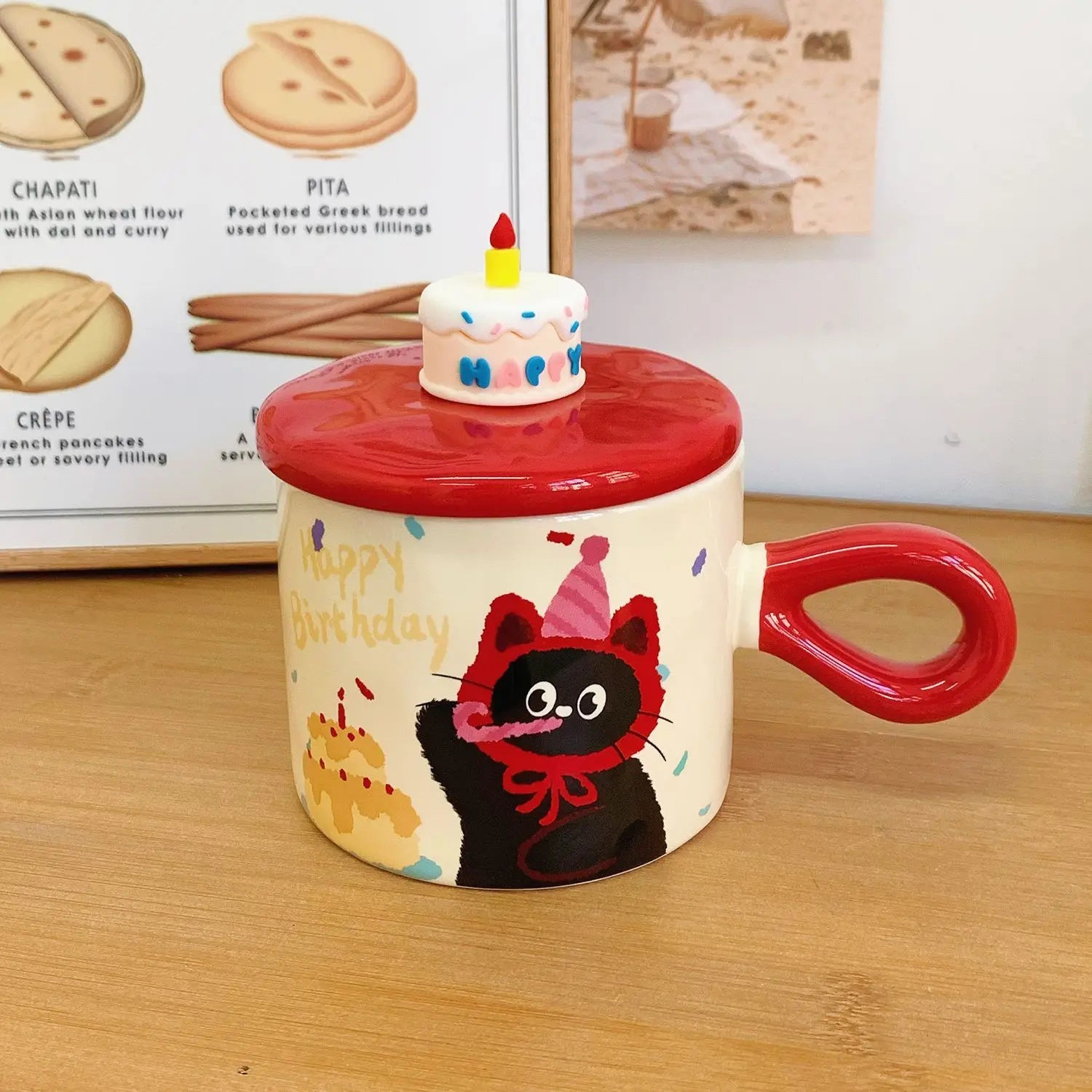 Red Cat Box  Ceramic Mug with Lid - Perfect Gift