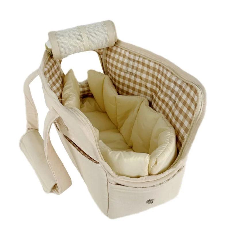 Beige Comfort Pet Carrier Bag portable pet carrier with soft removable interior cushion and adjustable straps by littlepawgive