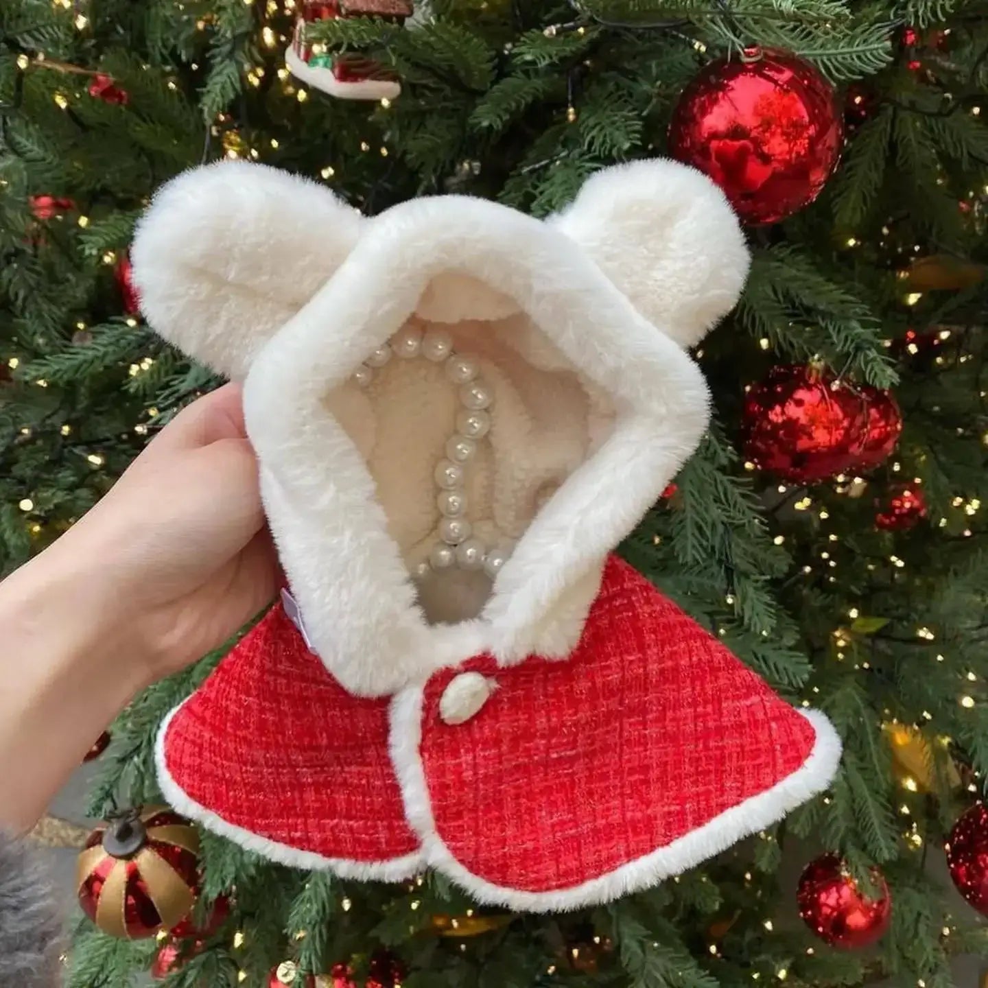 Charming Christmas Pet Cloak with Ears - Cozy & Stylish