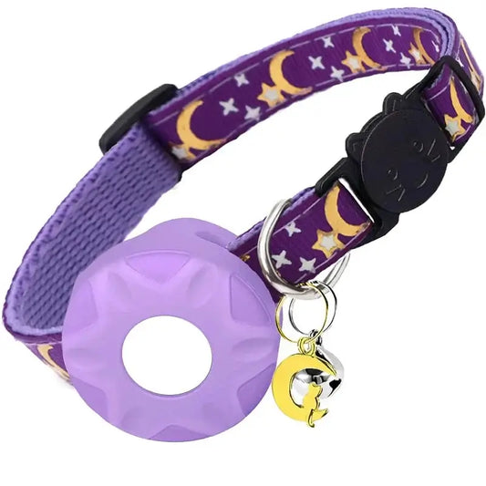 Charming Pet Collar with AirTag Holder & Moon Ornament