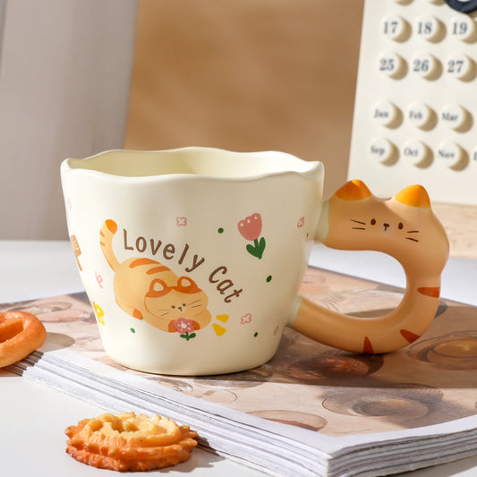 Little Orange Cat Mug Birthday Gift Water Cup Girl Cute Cartoon Ceramic Office Home Drinking Microwave Ovens Available Drinkware