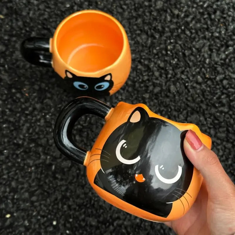 Adorable Cartoon Cat Ceramic Mug with Spoon - Perfect Gift