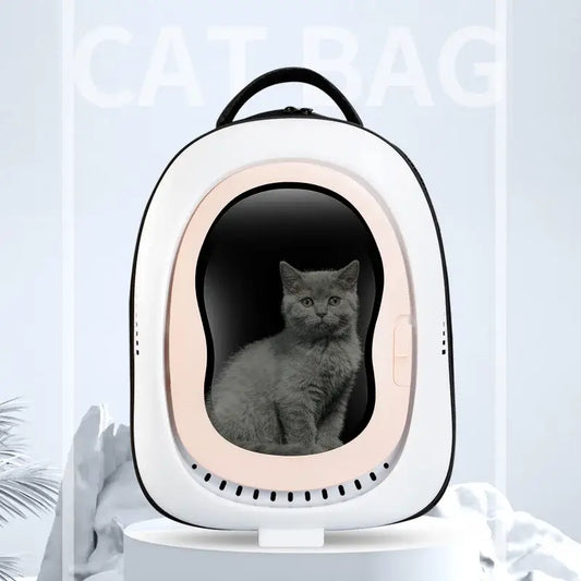 Space Capsule Cat Backpack showcasing a stylish design with a cat peering through the transparent window.