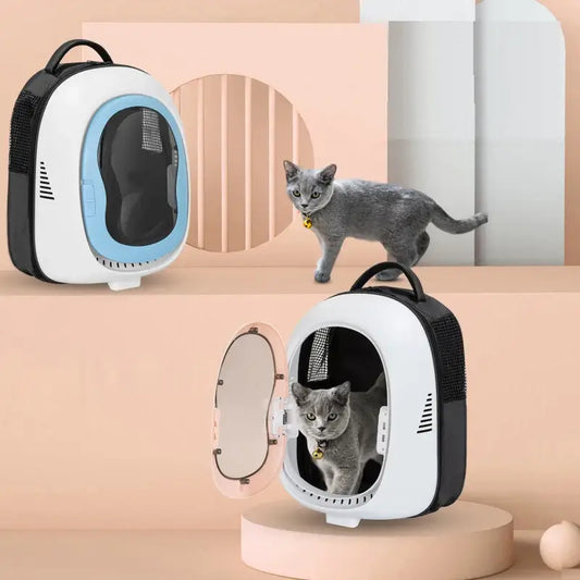 Stylish Space Capsule Cat Backpacks with gray cats, perfect for comfortable and stylish pet travel experiences.