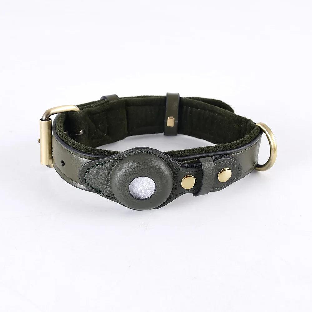 Heavy-Duty Leather Dog Collar with Airtag Holder for Ultimate Pet Safety and Durability