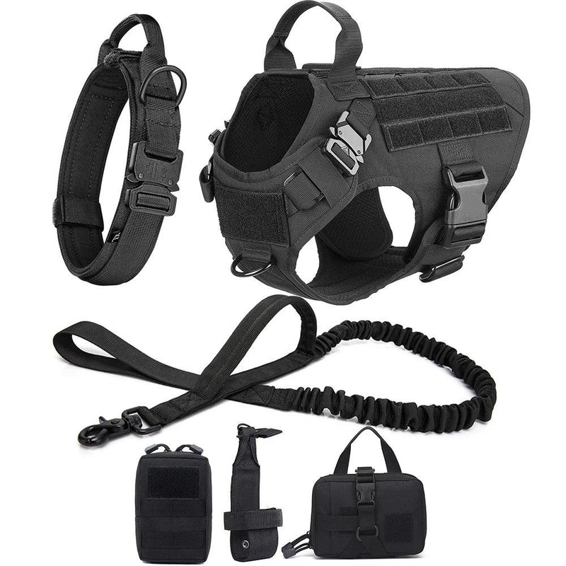 Tactical Dog Harness No Pull - Military Dog Harness Set for Training Service Dogs by Littlepawgive designed for large breeds black color