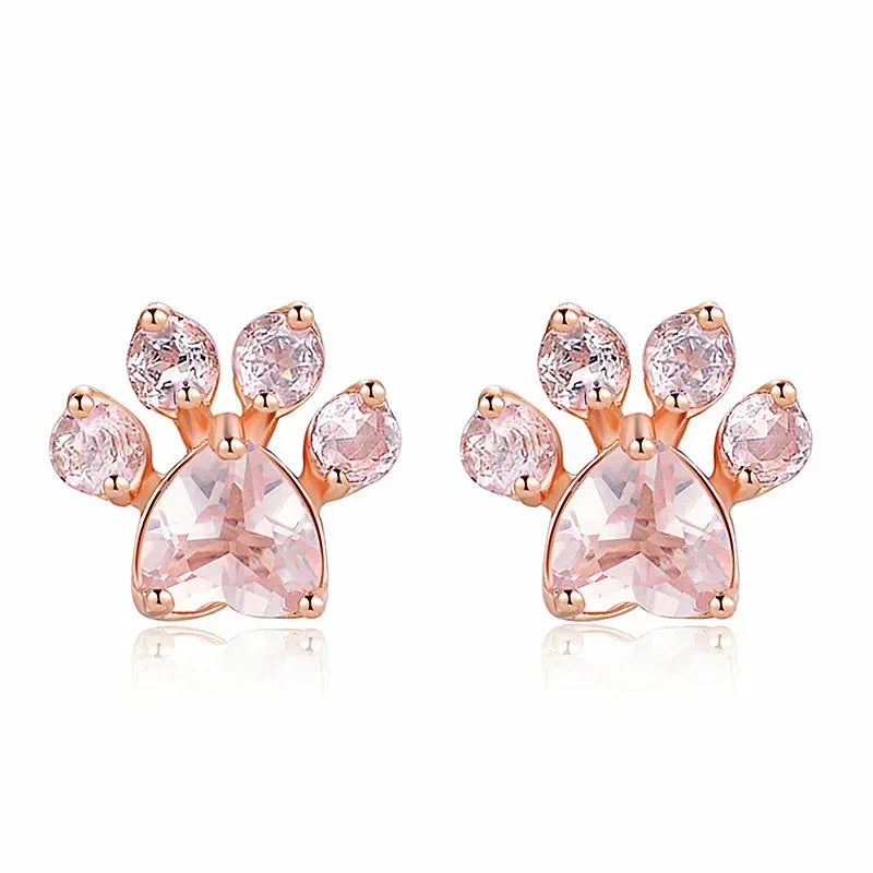 New Footprint Small Stud Earrings for Women Simple Zircon Dog Cat Paw Kitten Girl Mini Earring Ear Piercing Charm Jewelry Gift