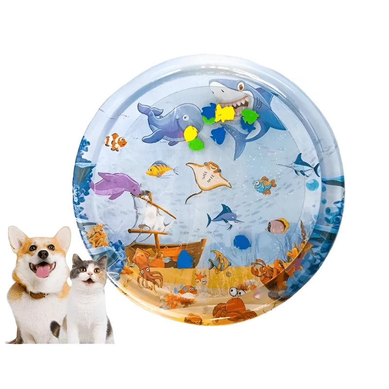 Colorful underwater-themed Summer Cooling Pet Water Bed Ice Pad Sleeping Mat with a playful design for pets -littlepawgive