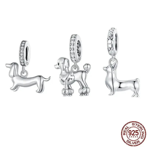 925 sterling silver dog pendants for bracelets and necklaces featuring dachshund poodle and chihuahua-Littlepawgive