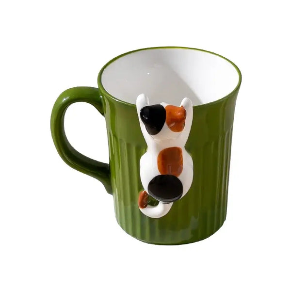 Cartoon Cute Cat Ceramic Mug in Green - Whimsical Cat Lover Gift -Littlepawgive