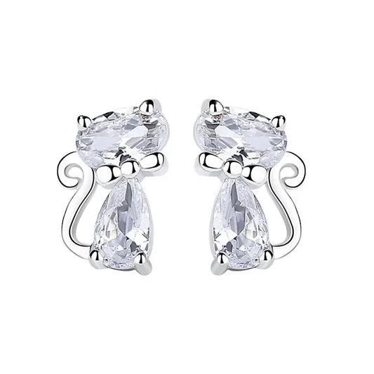 Charming 925 Silver Cat Earrings - Sparkling Elegance