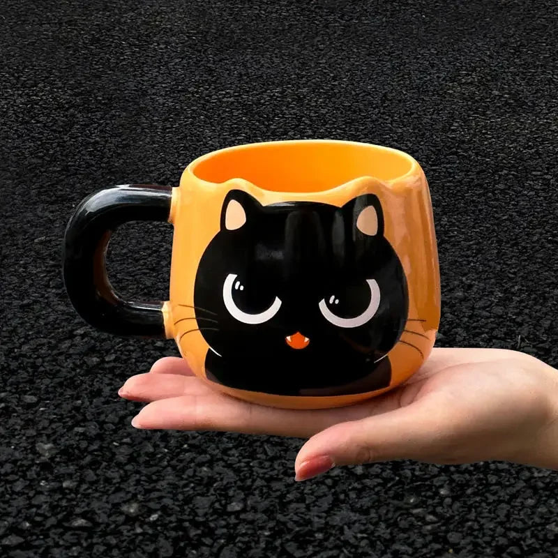 Cartoon Ceramic Cute Cat Mugs with Spoon Creative Cat Paw Mug Coffee Tea Milk Oatmeal Cup Large Capacity Animal Cups Funny Gift