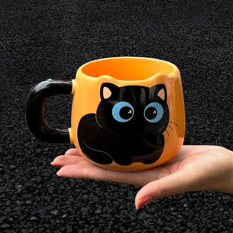 Adorable Cartoon Cat Ceramic Mug with Spoon - Perfect Gift