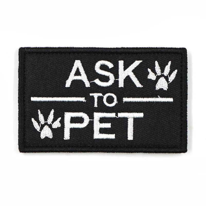 Black and white ASK TO PET patch for dog vest with paw prints - Littlepawgive