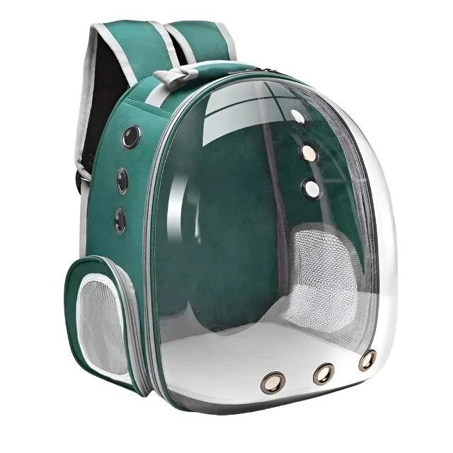 Transparent capsule bubble pet carrier backpack in green with breathable mesh panel for cats and small dogs-littlepawgive