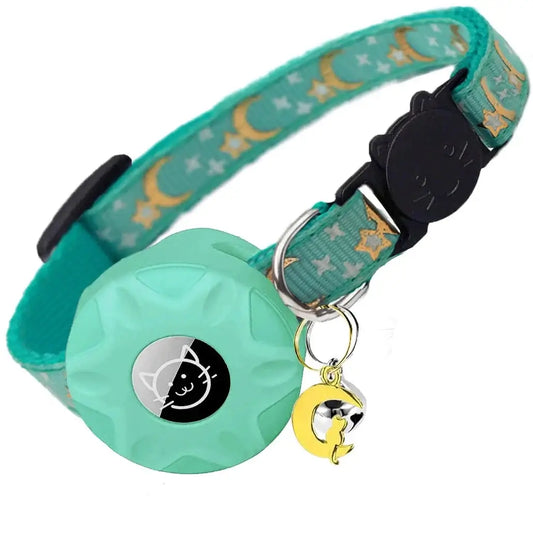 Charming Pet Collar with AirTag Holder & Moon Ornament