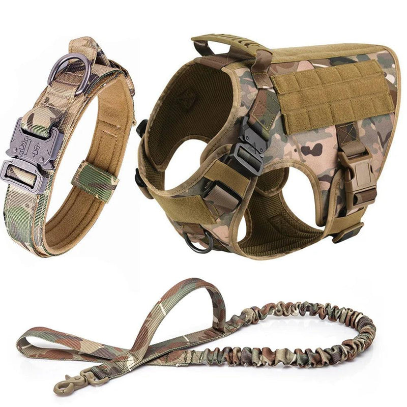 Camouflage tactical dog harness collar, and leash set for training and service dogs by littlepawgive