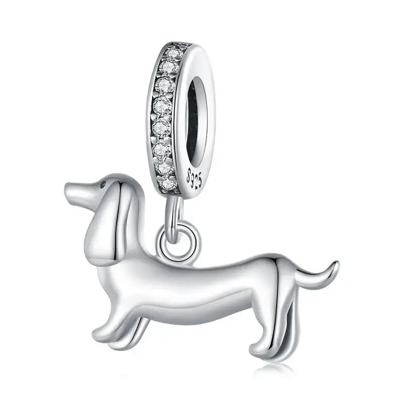 925 sterling silver dog pendant with crystals, perfect fit for bracelets and necklaces-Littlepawgive