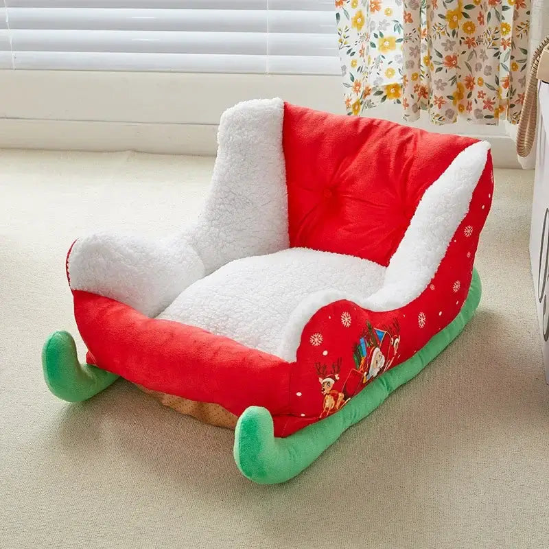 Cozy Christmas Sleigh Pet Bed