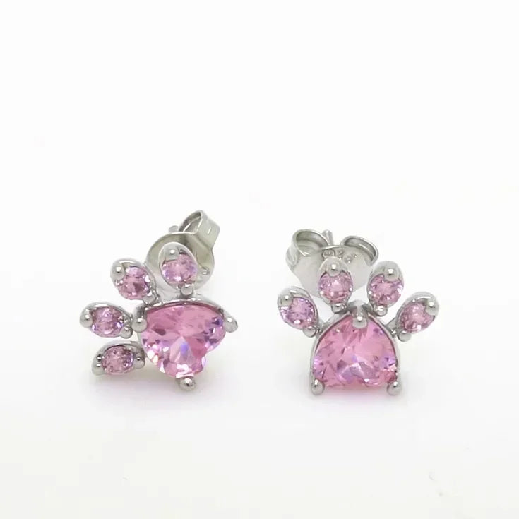 Charming Zircon Paw Stud Earrings for Pet Lovers