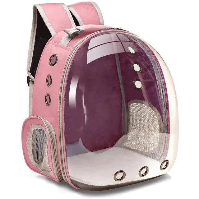 Pink transparent capsule bubble pet carrier backpack for cats and small dogs- Littlepawgive -brand breathable and stylish for travel