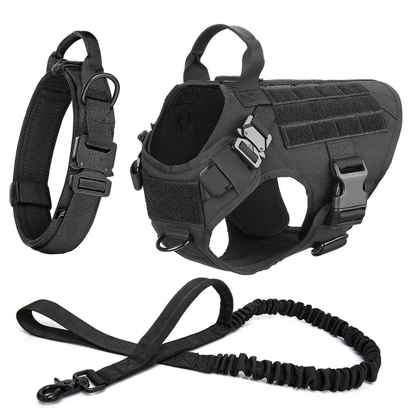 Durable Tactical Dog Harness No Pull with leash and collar for training service dogs large and small breeds by littlepawgive