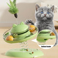 Load image into Gallery viewer, Interactive cat toy with spinning ball and treat dispenser, featuring a playful kitten and green design.
