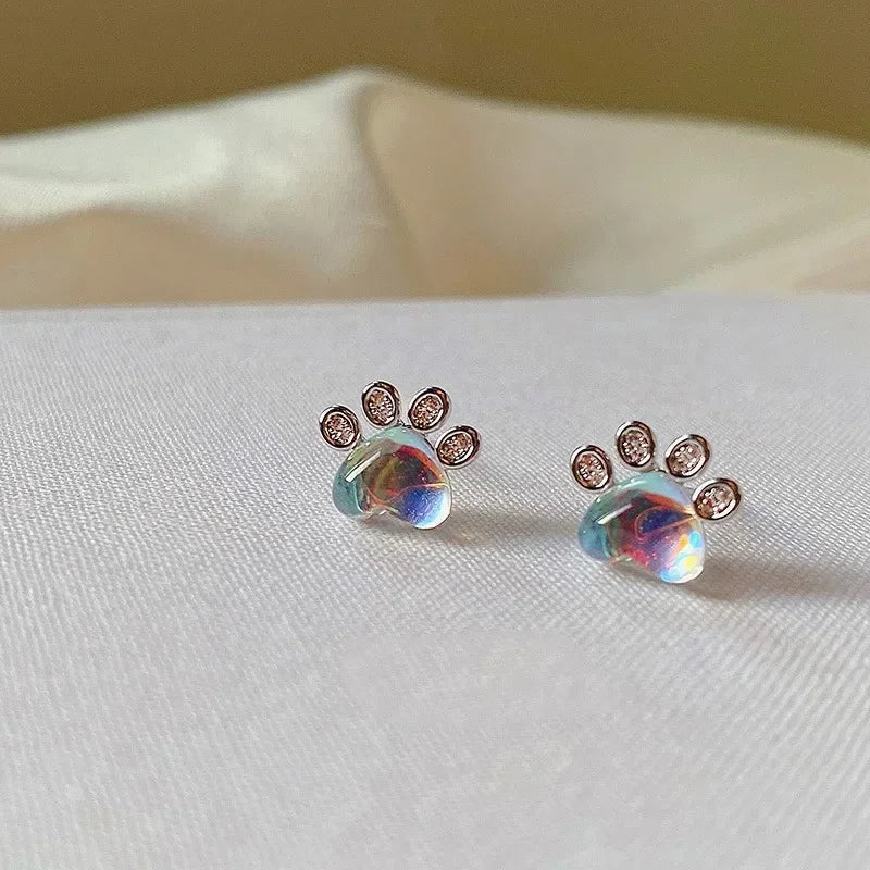 New Footprint Small Stud Earrings for Women Simple Zircon Dog Cat Paw Kitten Girl Mini Earring Ear Piercing Charm Jewelry Gift