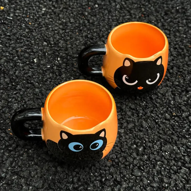 Adorable Cartoon Cat Ceramic Mug with Spoon - Perfect Gift